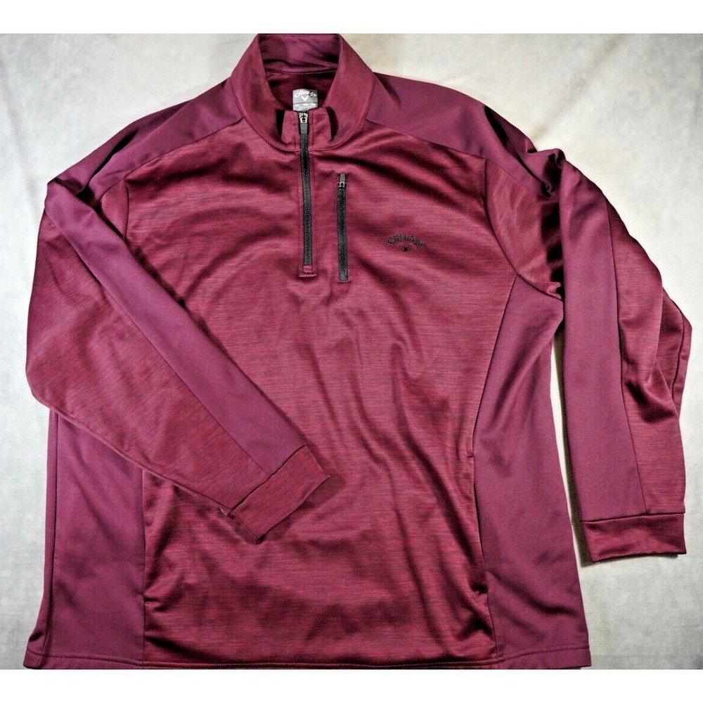 Callaway Mens XXL Pull Over Quarter Zip Up Jacket Maroon Zip Pocket Hand Pockets